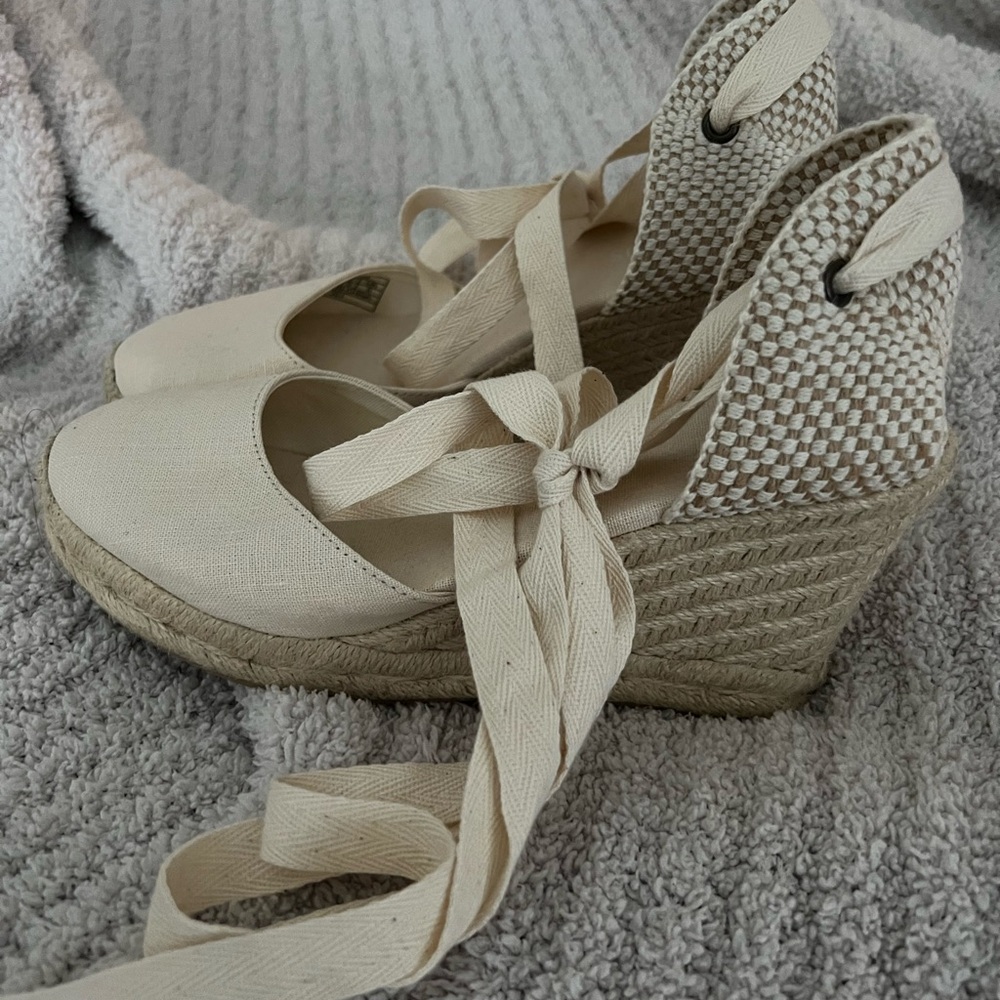 Women's Cream Espadrille Wedge Sandals